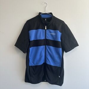 J.Lindeberg Polo Shirt Men's L Black Blue Striped Full Zip Athletic Golf Polyest